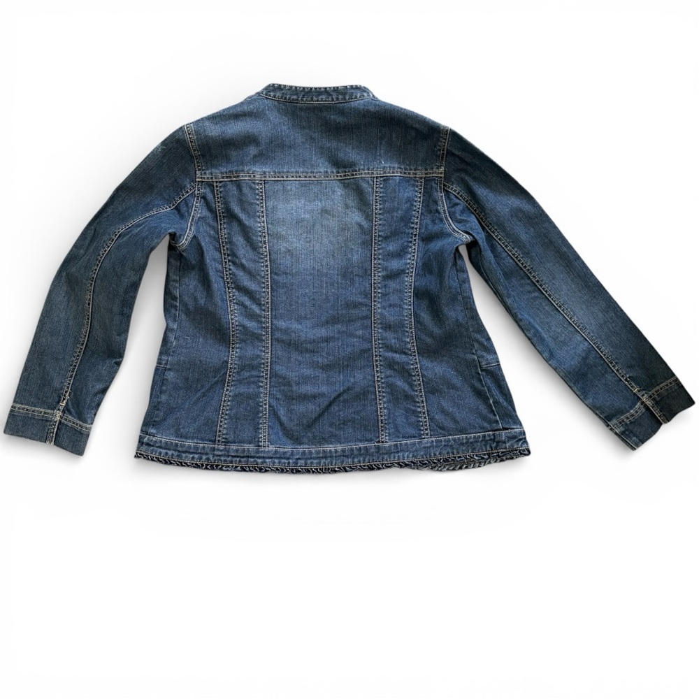 Chico's Platinum Blue Denim Jacket with Ruffle Trim - Picture 2 of 7